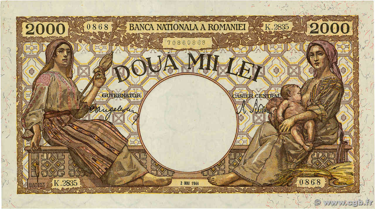 2000 Lei ROMANIA  1944 P.054a XF+