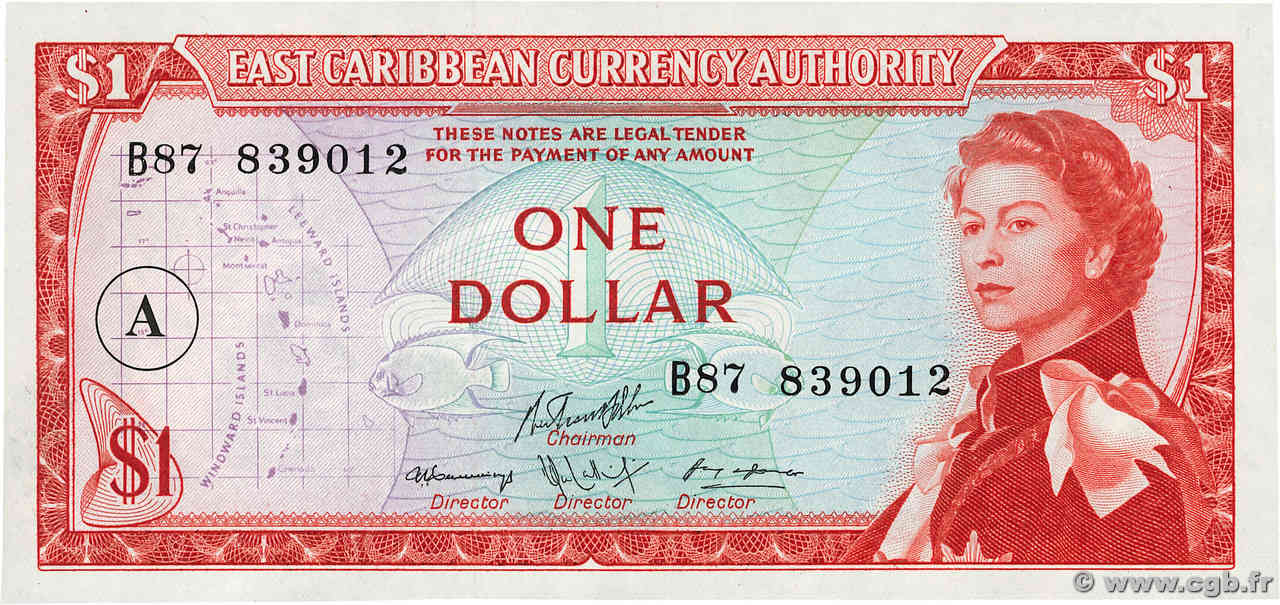 1 Dollar CARIBBEAN   1965 P.13h AU-