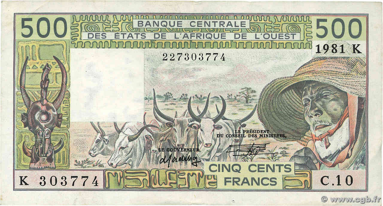 500 Francs ÉTATS DE L AFRIQUE DE L OUEST  1981 P.706Kc TTB