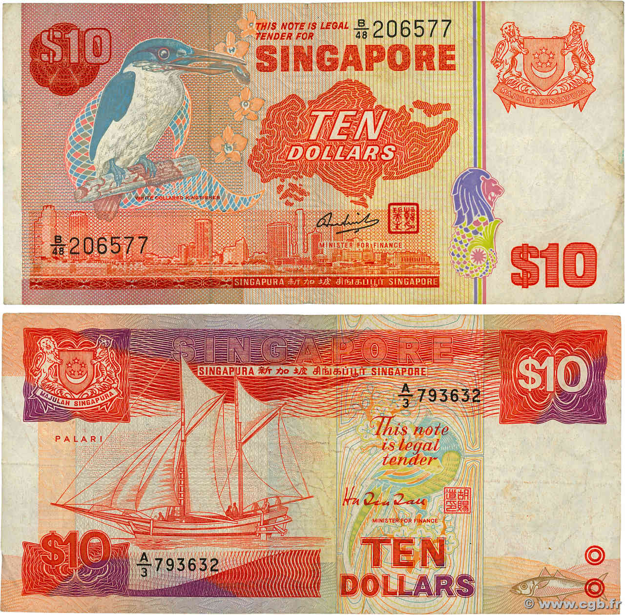 10 Dollars Lot SINGAPORE  1980 P.11b et P.20 F
