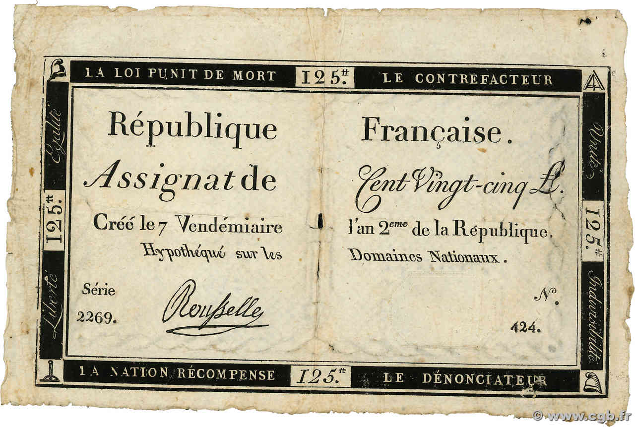 125 Livres FRANCIA  1793 Ass.44a MB