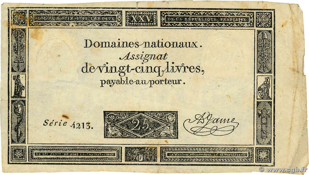 25 Livres FRANCIA  1793 Ass.43a BB