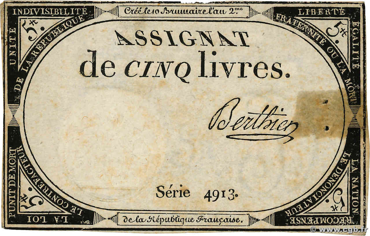 5 Livres FRANCIA  1793 Ass.46a SPL