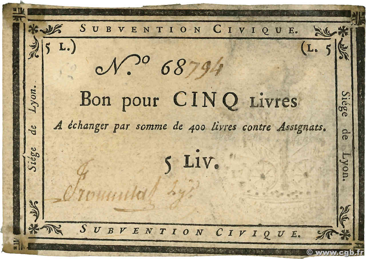 25 Sous FRANCE regionalismo e varie Lyon 1793 Kol.134 q.SPL