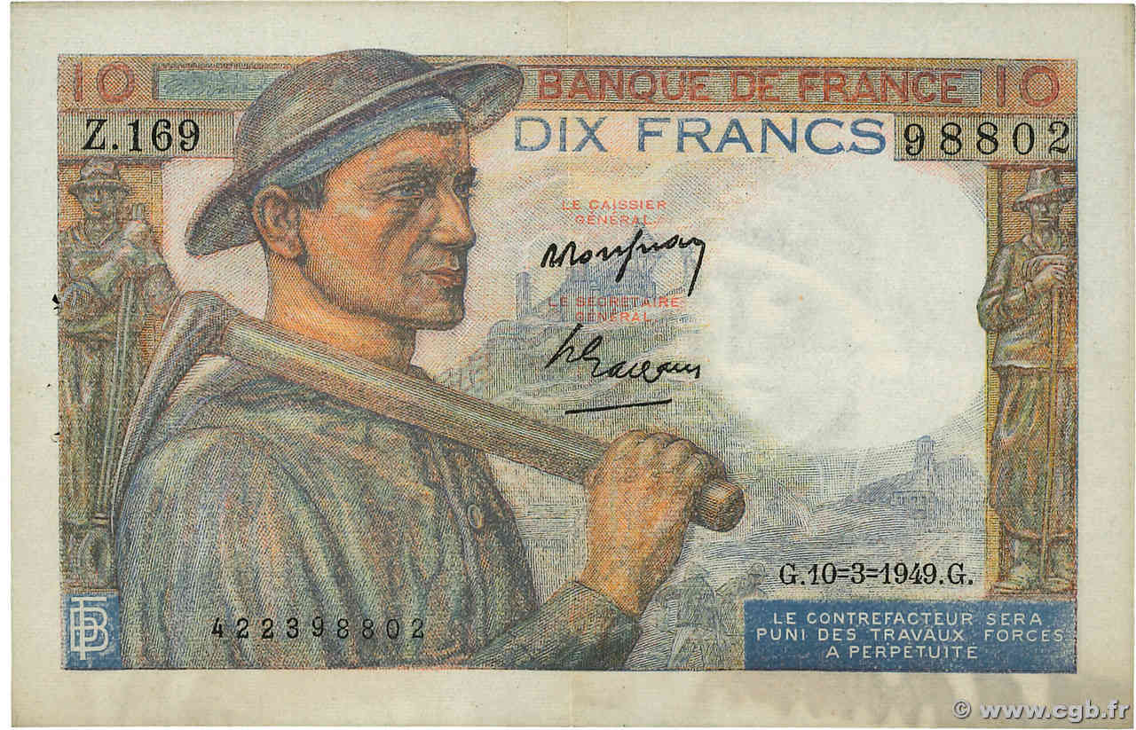 10 Francs MINEUR FRANCIA  1949 F.08.20 q.SPL