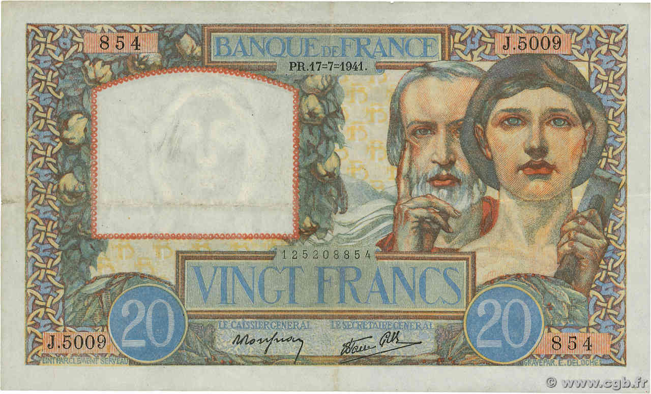 20 Francs TRAVAIL ET SCIENCE FRANCIA  1941 F.12.16 q.SPL