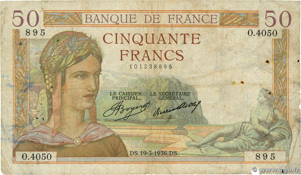 50 Francs CÉRÈS FRANCIA  1936 F.17.23a B