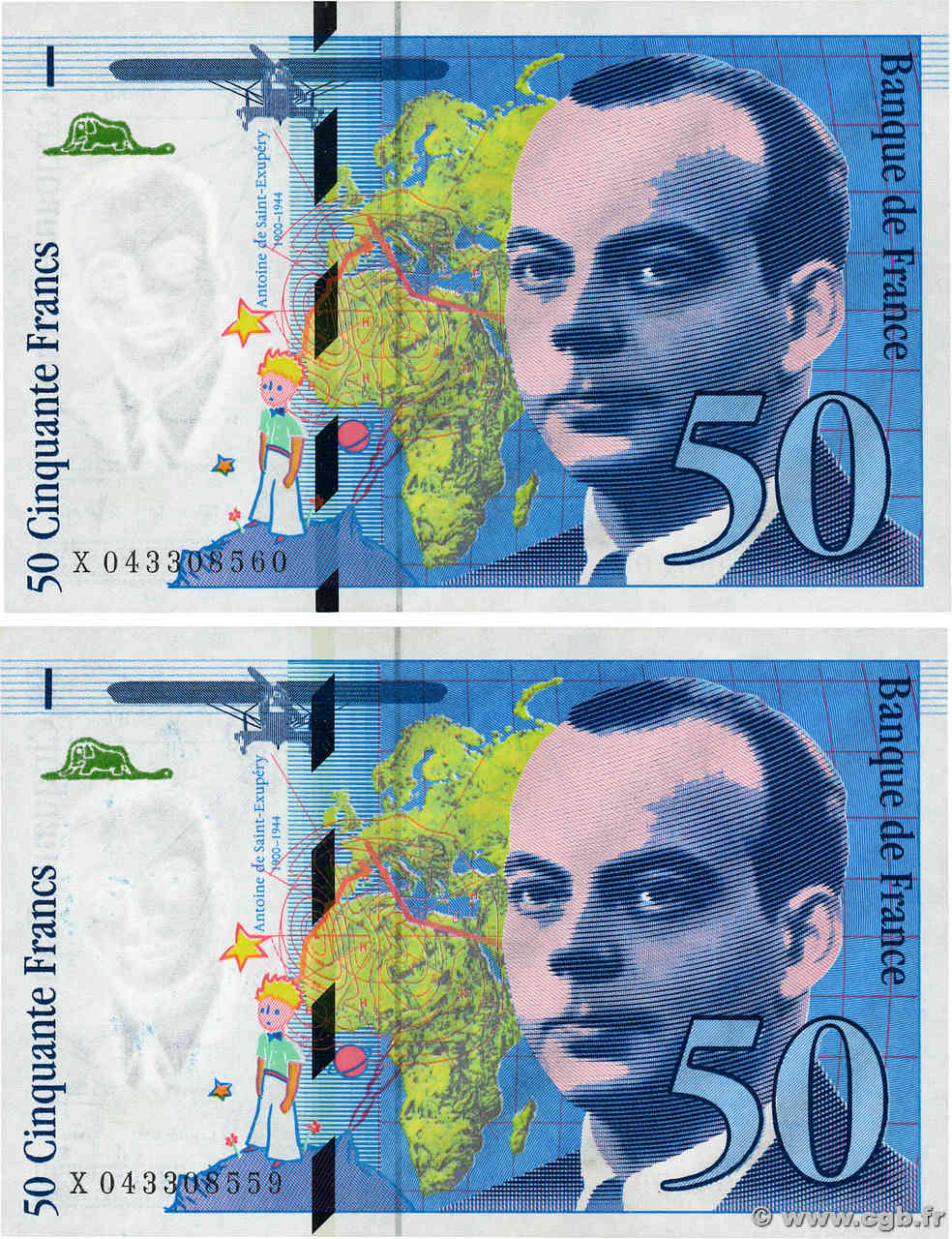 50 Francs SAINT-EXUPÉRY modifié Consécutifs FRANCIA  1997 F.73.04 AU