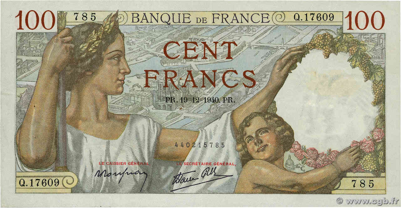 100 Francs SULLY FRANCIA  1940 F.26.43 BB