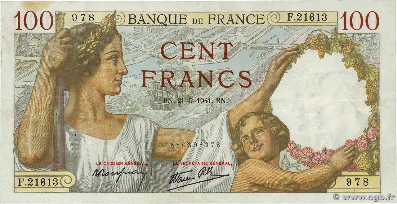 100 Francs SULLY FRANCIA  1941 F.26.52 q.SPL