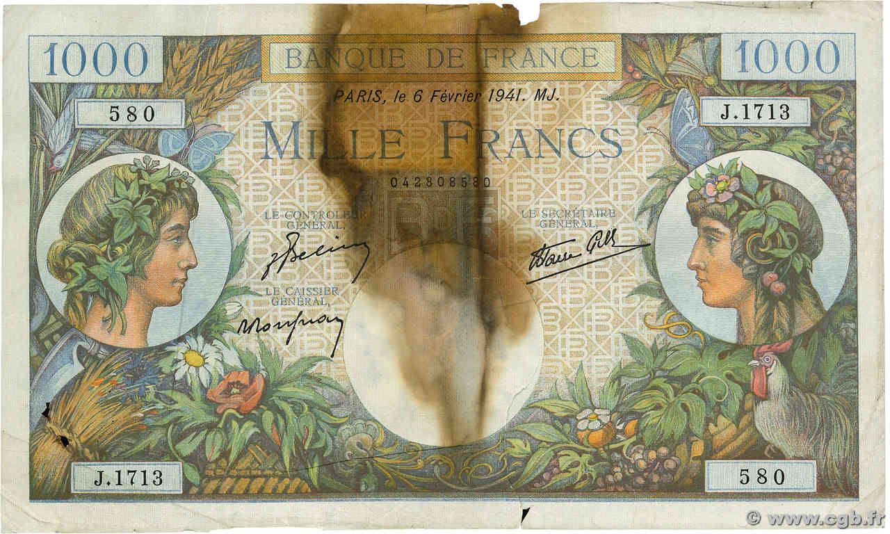 1000 Francs COMMERCE ET INDUSTRIE FRANCE  1941 F.39.04 B+