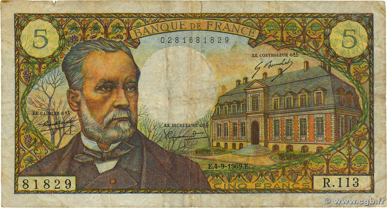 5 Francs PASTEUR FRANCE  1969 F.61.11 B+