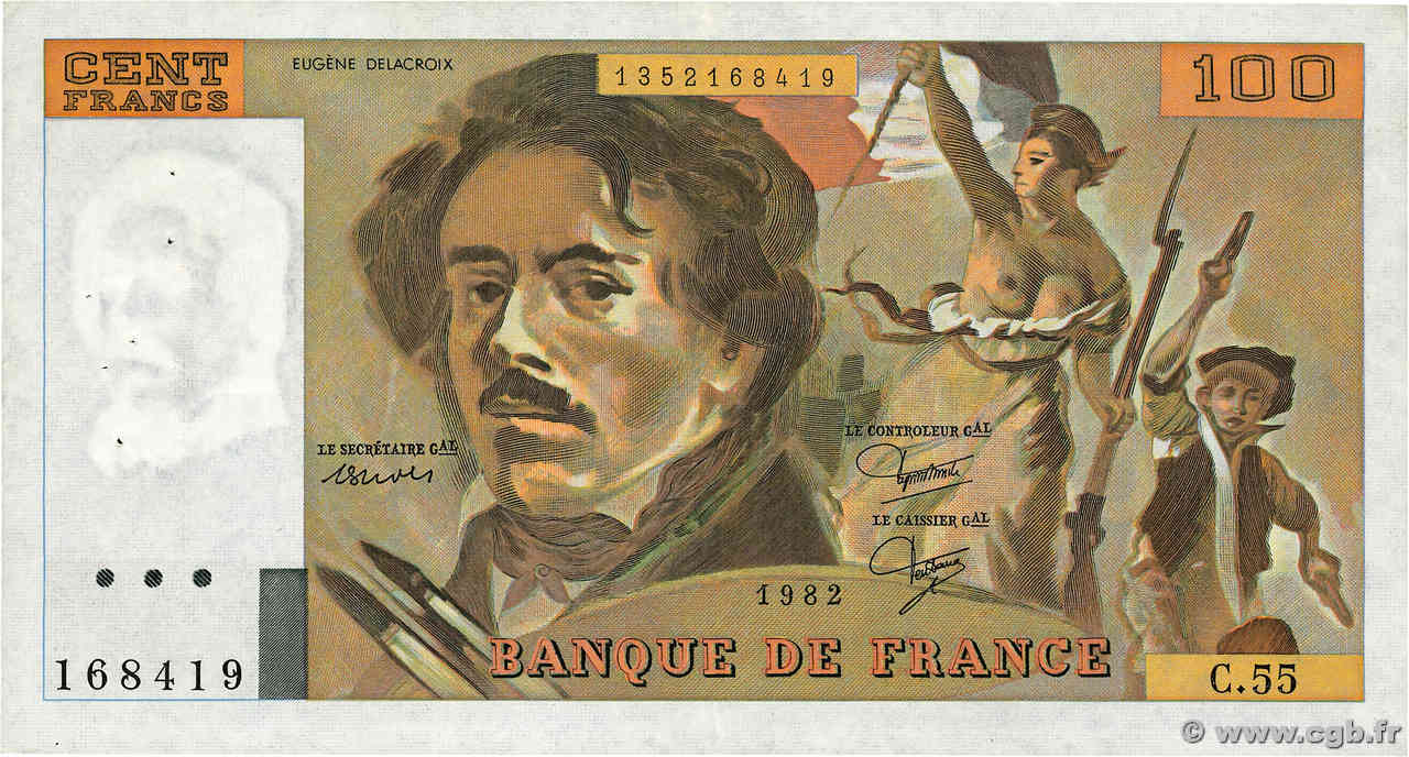 100 Francs DELACROIX modifié FRANCE  1982 F.69.06 TTB