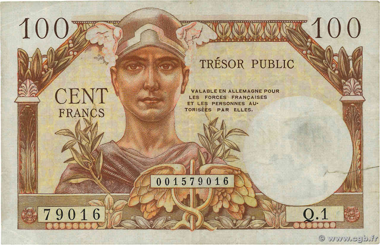 100 Francs TRÉSOR PUBLIC FRANCE  1955 VF.34.01 TB