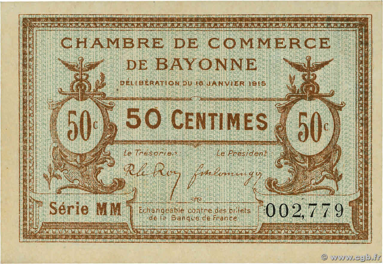 50 Centimes FRANCE régionalisme et divers Bayonne 1915 JP.021.05 NEUF
