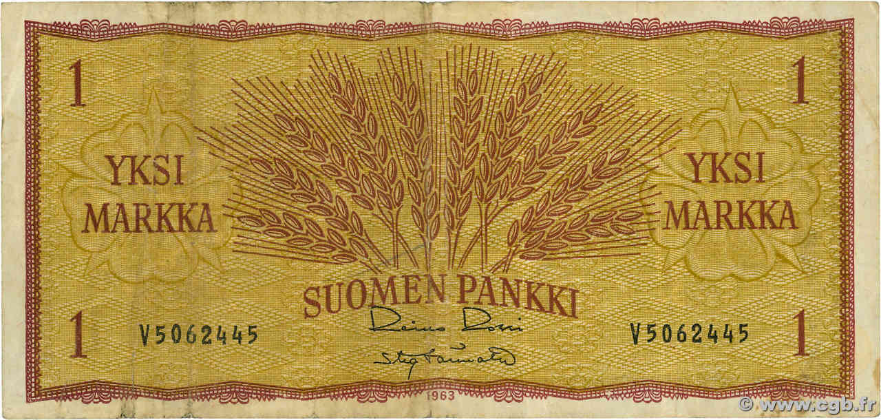 1 Markka FINLANDE  1963 P.098a TB+