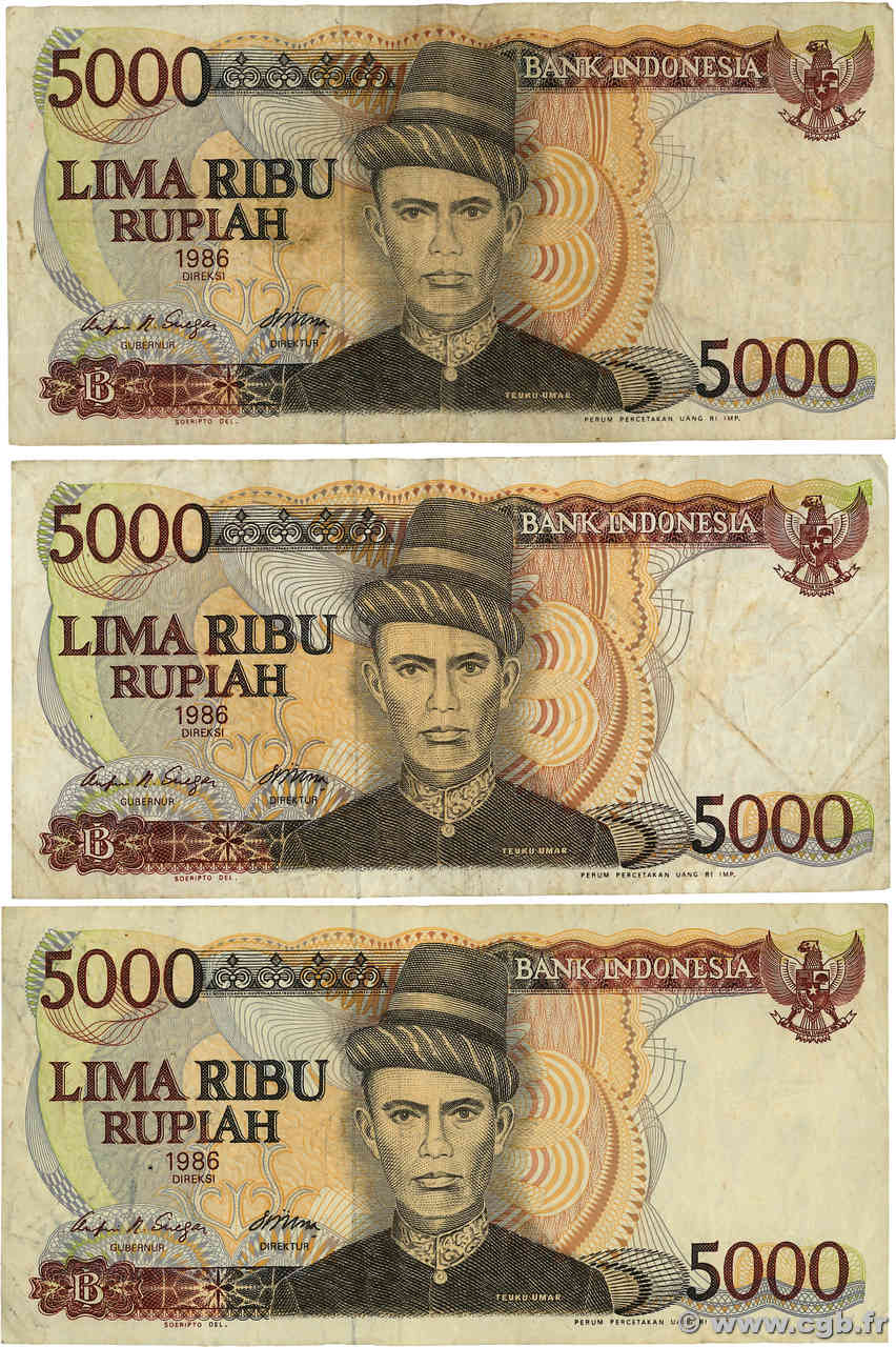 5000 Rupiah Lot INDONESIEN  1986 P.125a S