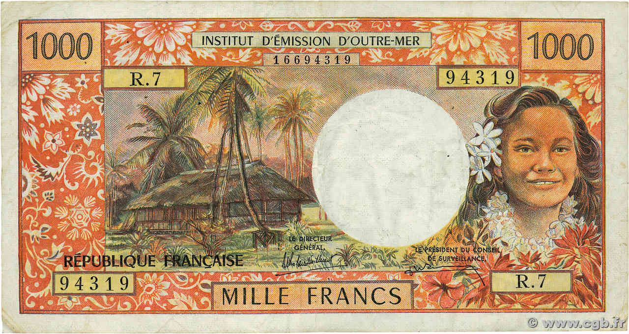 1000 Francs TAHITI  1985 P.27d TB