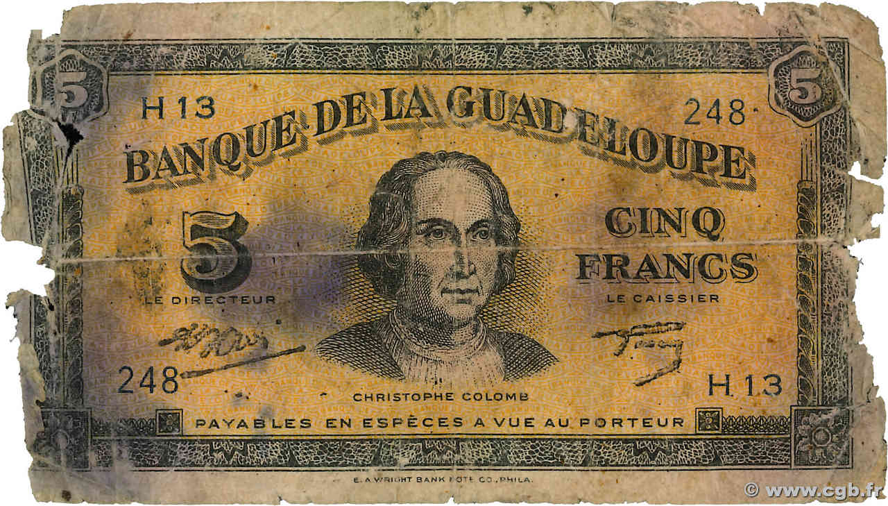 5 Francs GUADELOUPE  1942 P.21b MC