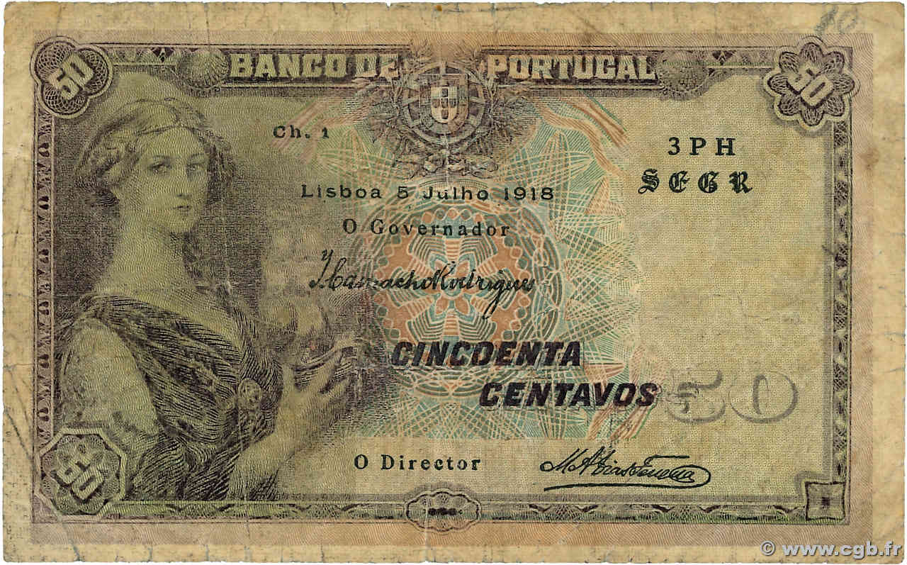 50 Centavos PORTUGAL  1918 P.112b B