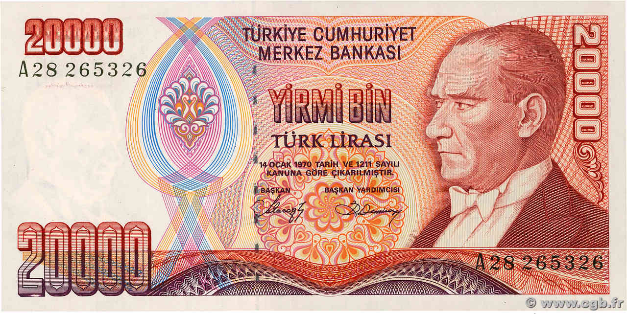 20000 Lira TURCHIA  1988 P.201a q.FDC