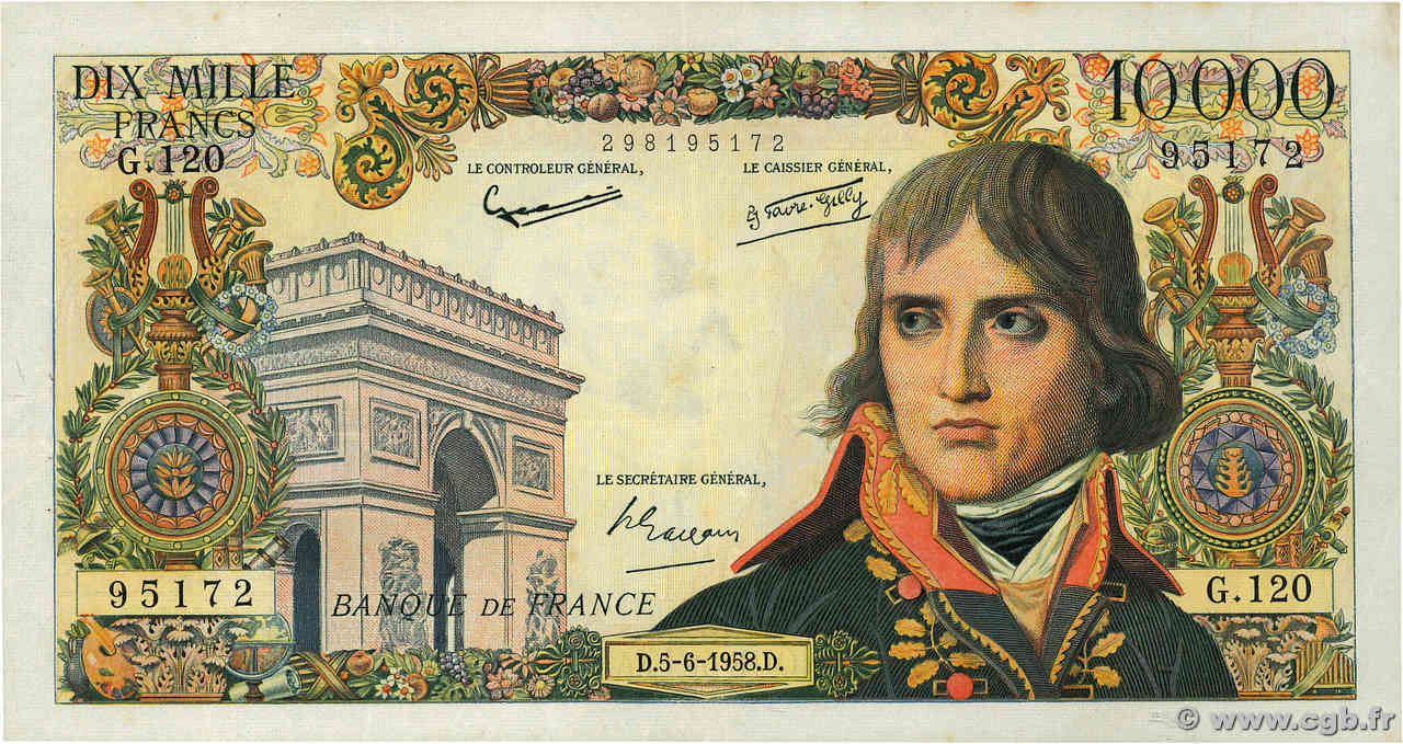 10000 Francs BONAPARTE FRANCE  1958 F.51.12 TTB+