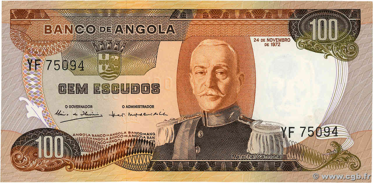 100 Escudos ANGOLA  1972 P.101 UNC-