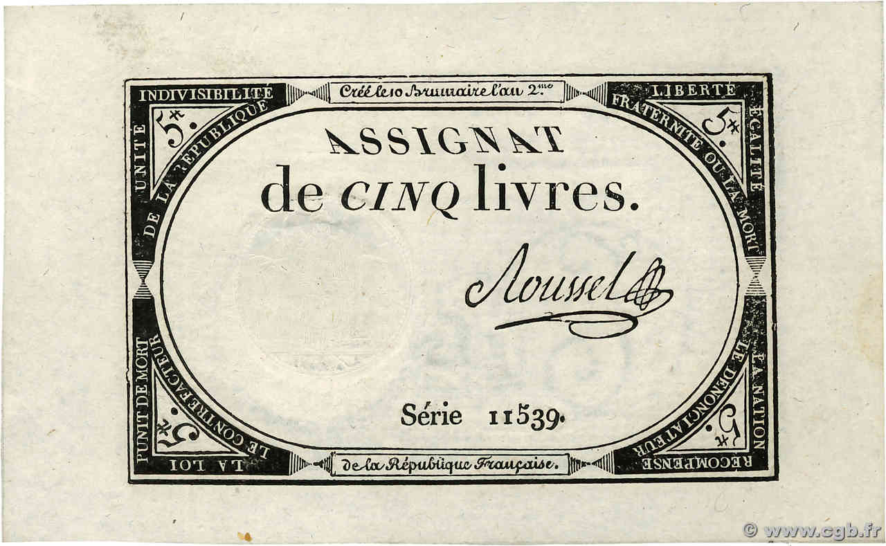 5 Livres FRANCE  1793 Ass.46a pr.NEUF