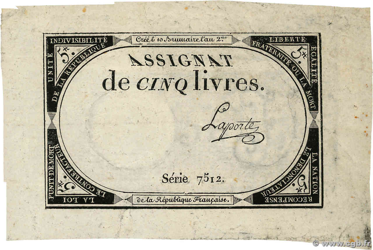 5 Livres FRANCE  1793 Ass.46a TB+