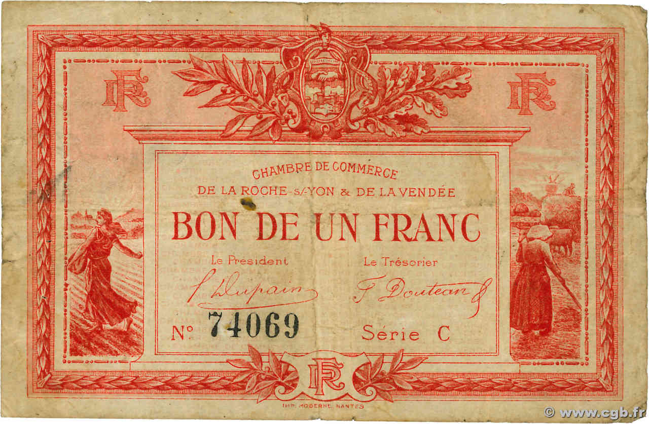 1 Franc FRANCE régionalisme et divers La Roche-Sur-Yon 1915 JP.065.05 TB