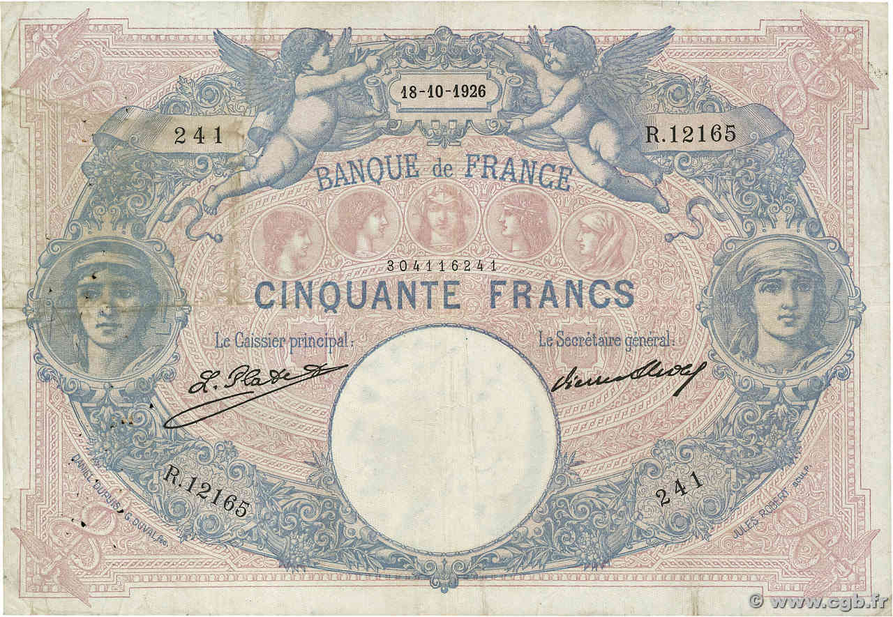 50 Francs BLEU ET ROSE FRANCIA  1926 F.14.39 BC