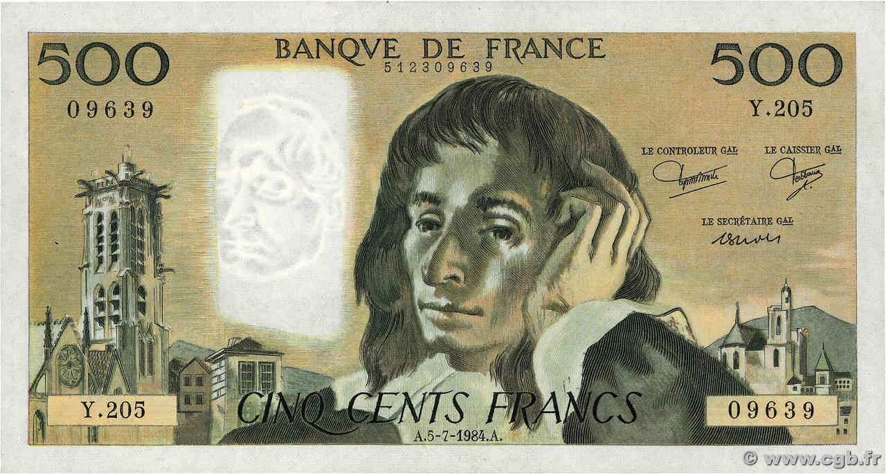 500 Francs PASCAL FRANCE  1984 F.71.31 SUP
