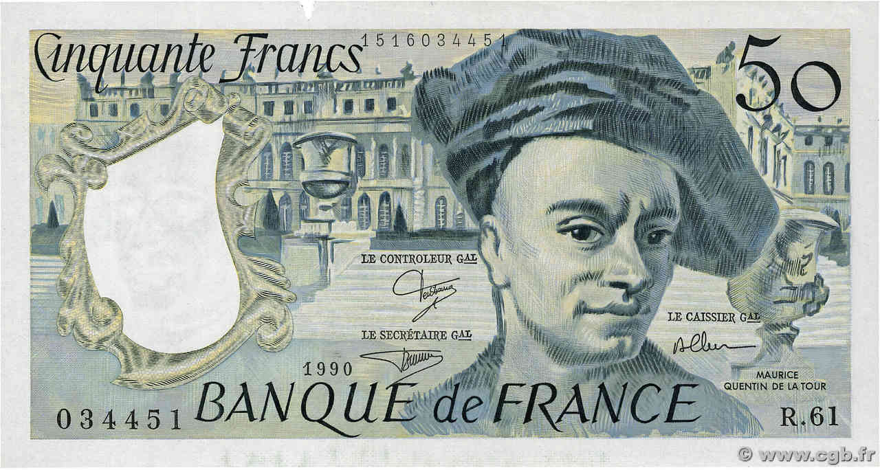50 Francs QUENTIN DE LA TOUR FRANCE  1990 F.67.16 SUP
