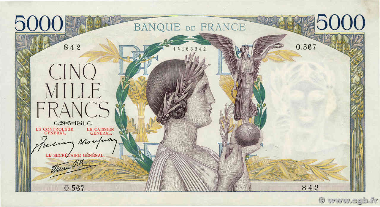 5000 Francs VICTOIRE Impression à plat FRANCE  1941 F.46.22 SUP