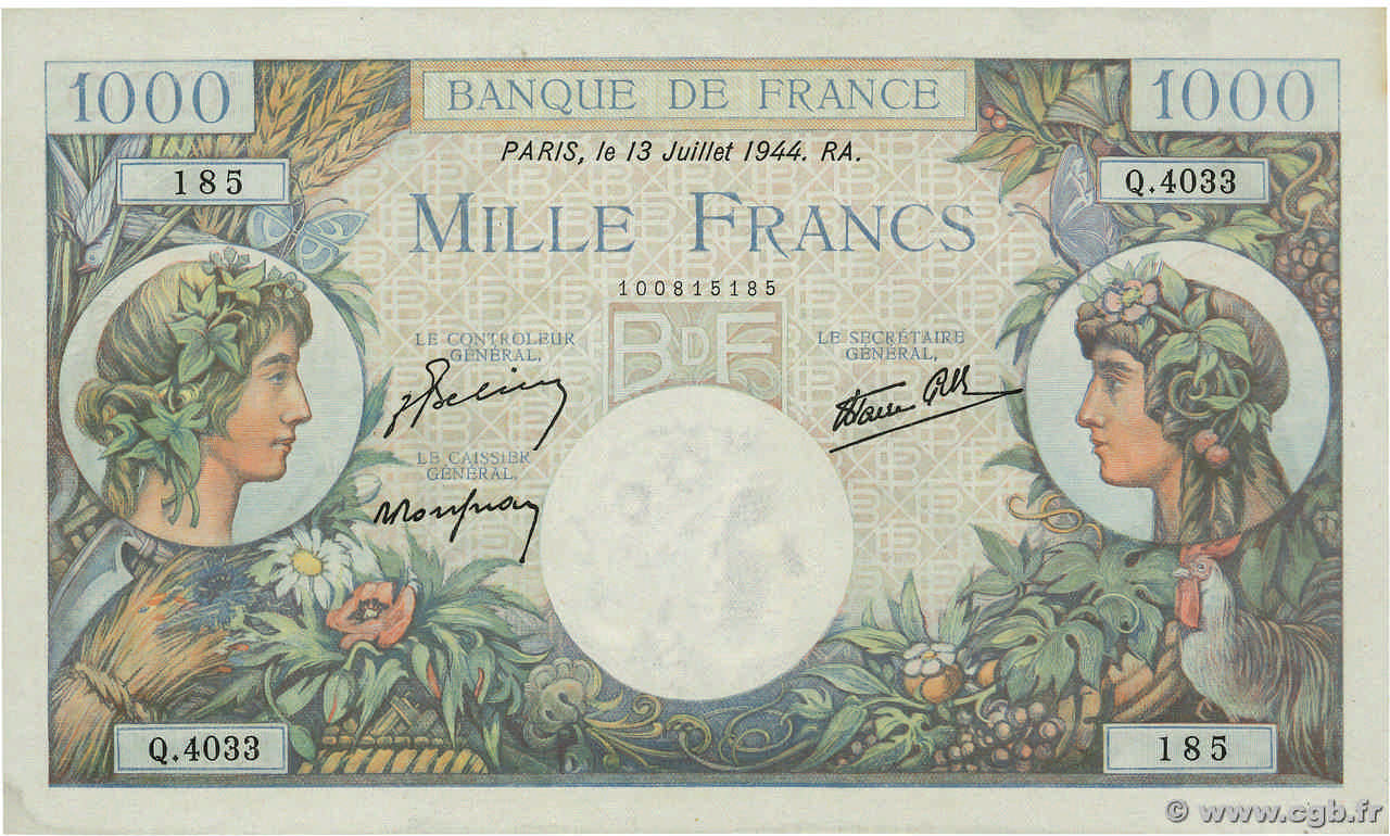 1000 Francs COMMERCE ET INDUSTRIE FRANCE  1944 F.39.11 pr.NEUF
