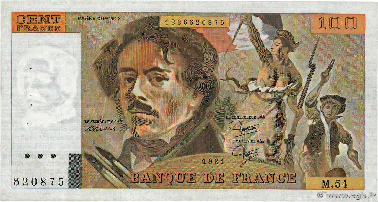 100 Francs DELACROIX modifié FRANCE  1981 F.69.05 TTB