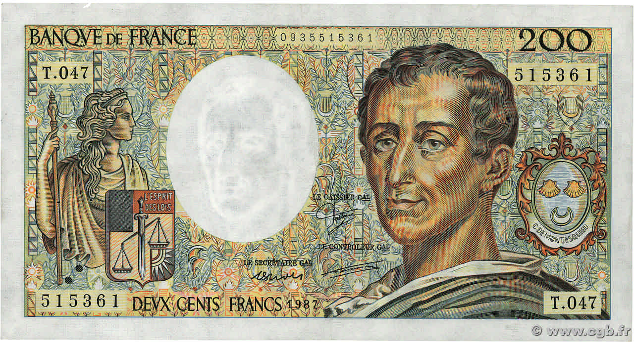 200 Francs MONTESQUIEU FRANCE  1987 F.70.07 TTB