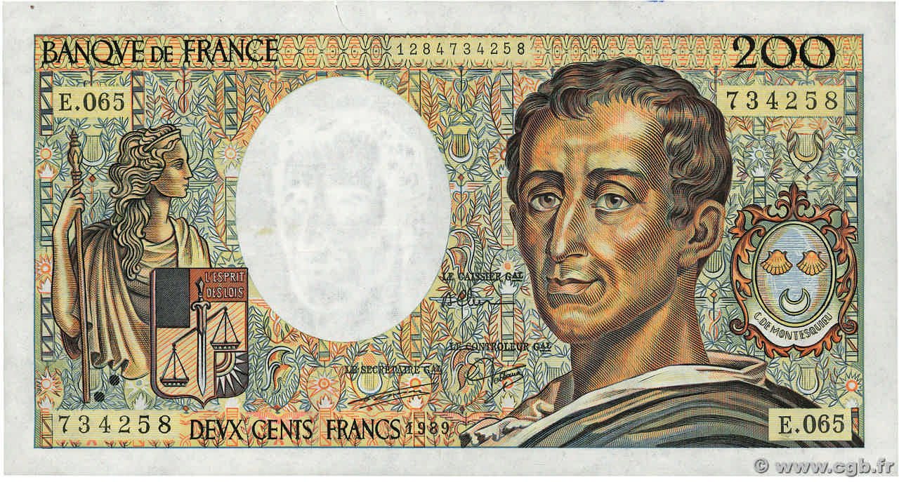 200 Francs MONTESQUIEU FRANCE  1989 F.70.09 TTB