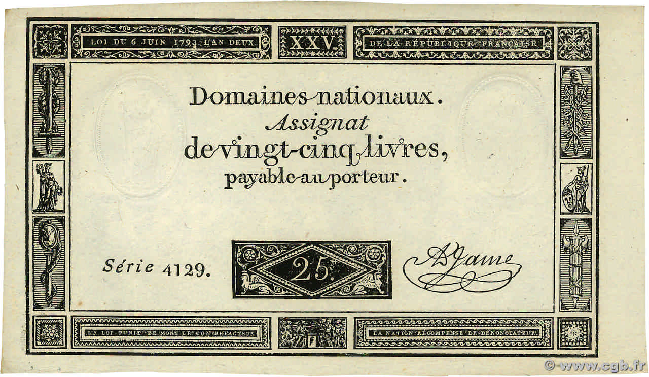 25 Livres FRANCE  1793 Ass.43b pr.NEUF