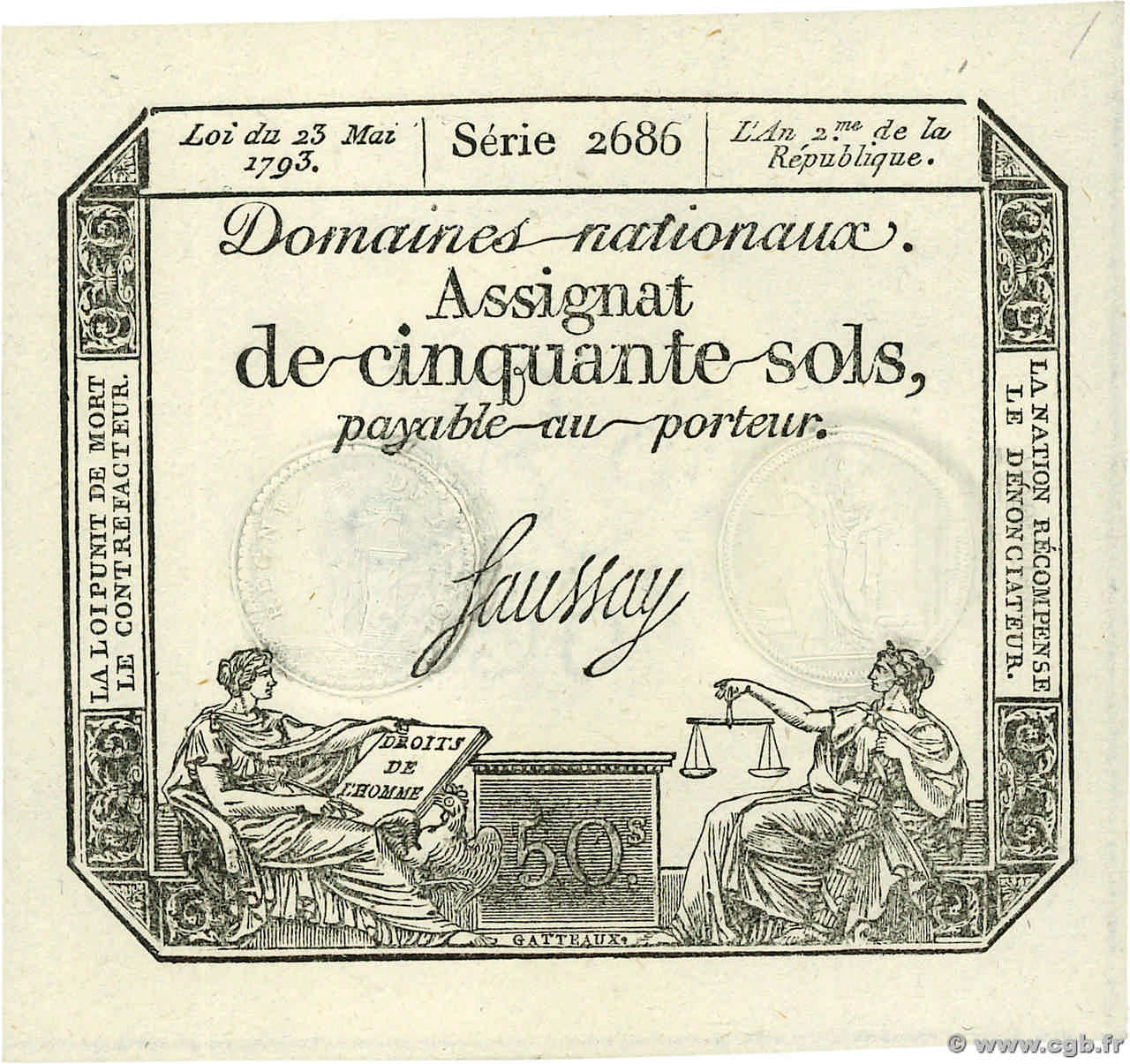 50 Sols FRANCE  1793 Ass.42c pr.NEUF