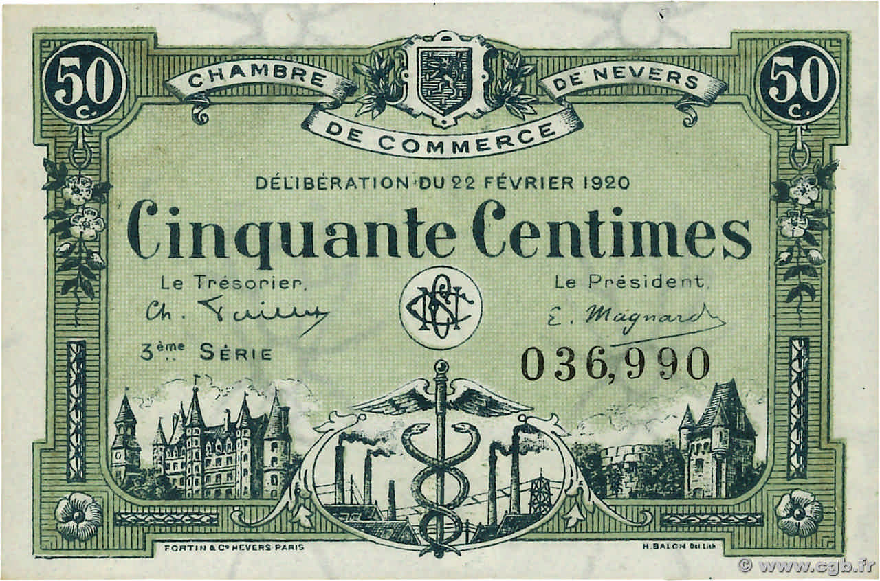 50 Centimes FRANCE régionalisme et divers Nevers 1920 JP.090.16 pr.SPL