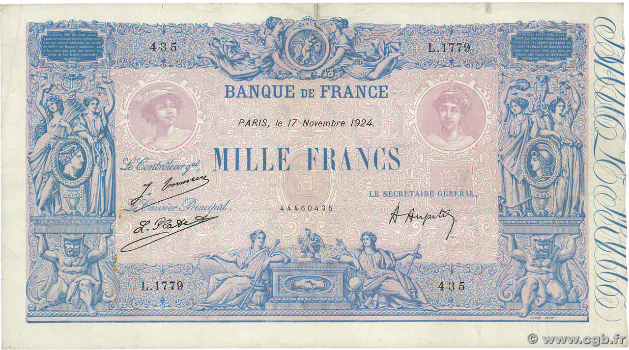 1000 Francs BLEU ET ROSE FRANCE  1924 F.36.40 TB+