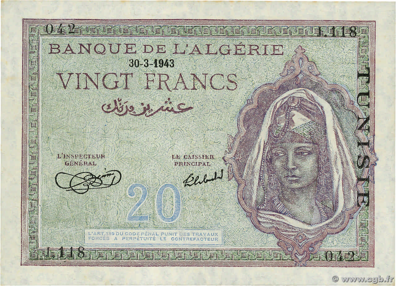 20 Francs TúNEZ  1943 P.17 EBC