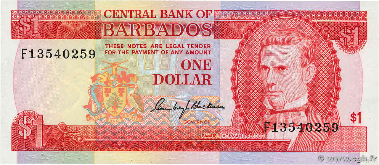 1 Dollar BARBADE  1973 P.29a pr.NEUF