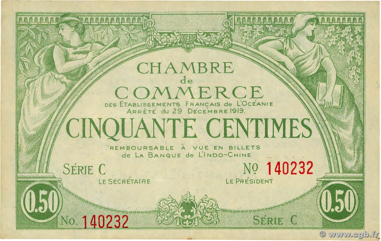 50 Centimes OCÉANIE  1919 P.02b pr.SUP