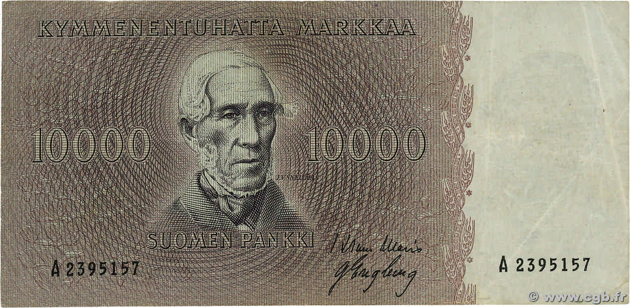 10000 Markkaa FINLANDE  1955 P.095a TTB
