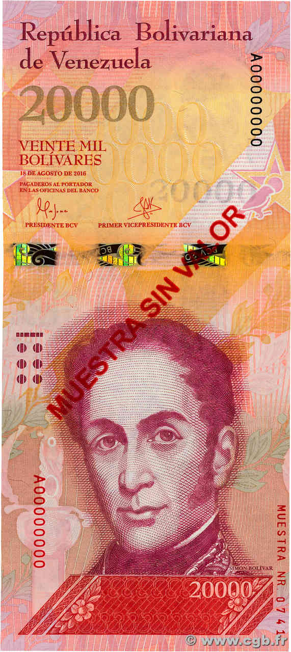 20000 Bolivares Spécimen VENEZUELA  2017 P.099s NEUF
