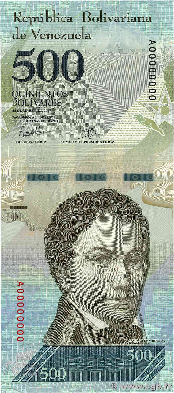 500 Bolivares Spécimen VENEZUELA  2017 P.094s NEUF
