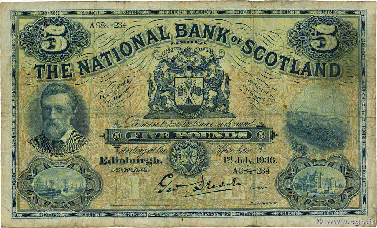 5 Pounds SCOTLAND  1936 P.259d VG