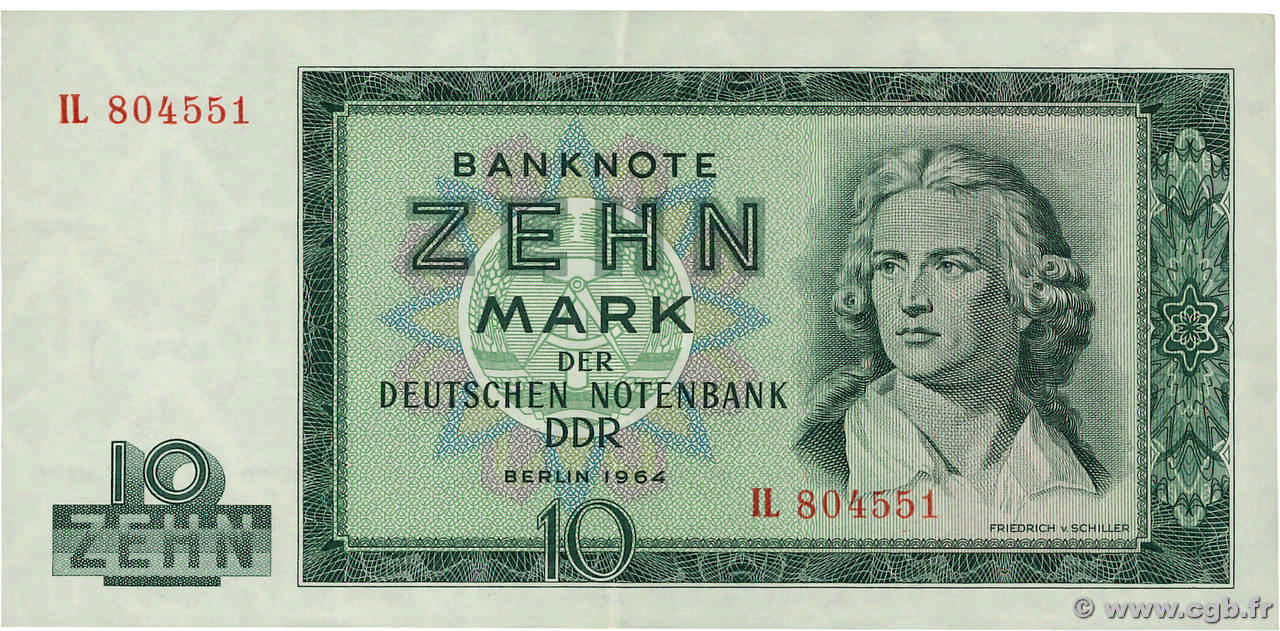 10 Mark GERMAN DEMOCRATIC REPUBLIC  1964 P.23a VF+